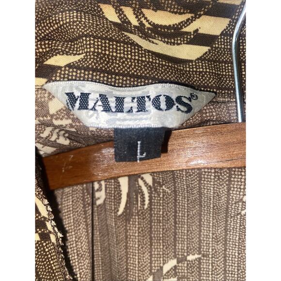 Vtg Maltos Men's Rave Disco 70s Button Down Shirt Brown Tan Floral Stripes LRG - Picture 5 of 8